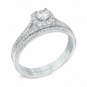Woman's White Gold Halo-Styled Ring Set (Size 6)